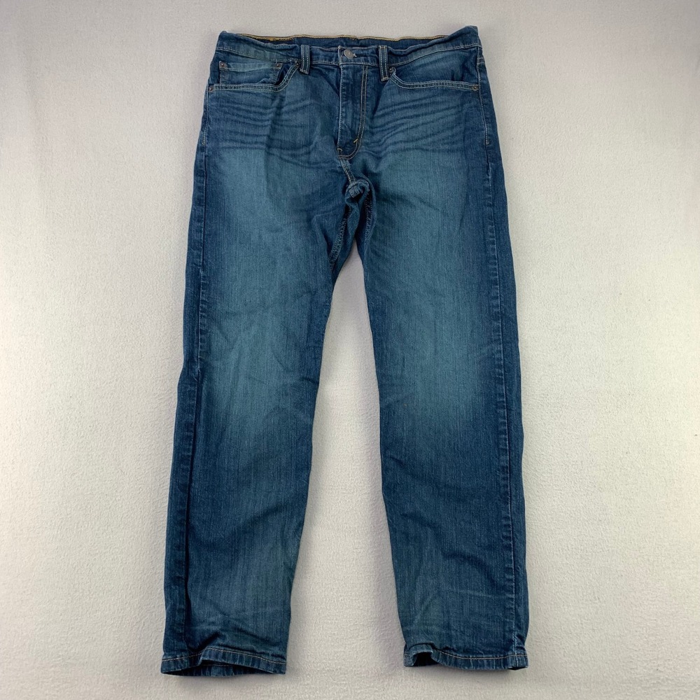 Levi's Jeans 502 Mens 34x30 Dark Wash Denim Faded Whiskers Regular Tapered Fit
